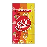 PUR Jumbo Gum | Aspartame Free Chewing Gum | 100% Xylitol | Natural Strawberry, Banana, Orange Flavor, 20 Pieces (Pack of 1)