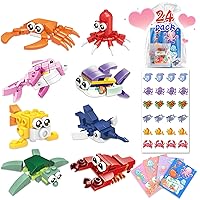 24 Packs Party Favors Toys for Kids -Marine Animals Building Blocks Sets with Gift Cards for Kids Goodie Bag Fillers Stuffers for Girls Boys Classroom Exchange School Prize Birthday Gifts