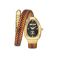 Just Cavalli Signature Snake Leather Solo Women's Elegant Quartz Watch Fashion Flexible Bracelet Single Turn Stainless Steel Case