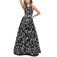 Women's Women's Floral Embroidery Prom Party Dress Long 3D Flower Evening Dresses