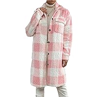 Womens Lapel Flannel Plaid Long Jacket Thicken Button Down Wool Blend Trench Coat Fall Winter Cardigans Sweaters