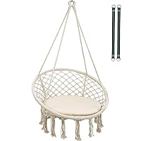 RedSwing Hammock Chair Macrame Swing with Cushion and Hardware Kits, Cotton Rope Hanging Hammock Chair for Adults, Indoor and Outdoor Use