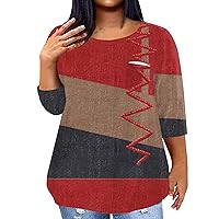 Womens 3/4 Sleeve Tops Loose Fit Crewneck Casual Shirts Cute Sexy Print Plus Size Tunic Tops Trendy Clothes