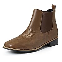 Mens Cowboy Boots Square Toe Chelsea Boots Waterproof Classic Elastic Slip on Chukka Ankle Boots Casual for Men