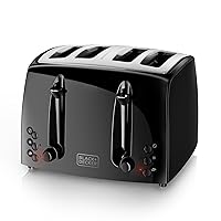 BLACK+DECKER 4-Slice Toaster, TR1410BD, Extra-Wide, 7 Shade Settings, Crumb Trays, Gloss Black