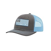 North Carolina Football Team Colors American Flag Embroidered Football Team Flag Mesh Back Trucker Hat, Charcoal/Carolina Blue