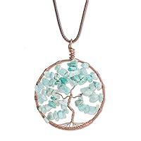 NOVICA Handmade Garnet Pendant Necklace Gemstone Tree Leo from Costa Rica Copper Aquamarine Leaf Zodiac 'Leo Tree of Life'