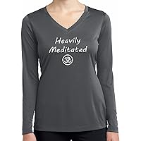 Ladies Yoga Heavily Meditated with OM Dry Wicking Long Sleeve, Iron Grey, Large