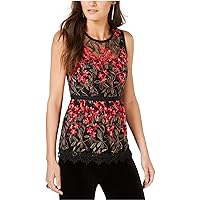 Nanette Lepore Womens Embroidered Mesh Pullover Blouse, Red, 6