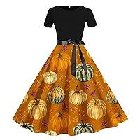 XJYIOEWT Maxi Dresses for Women 2024 Long Sleeve Bodycon,Women Easter Print Short Sleeve 1950s Evening Party Prom Dress