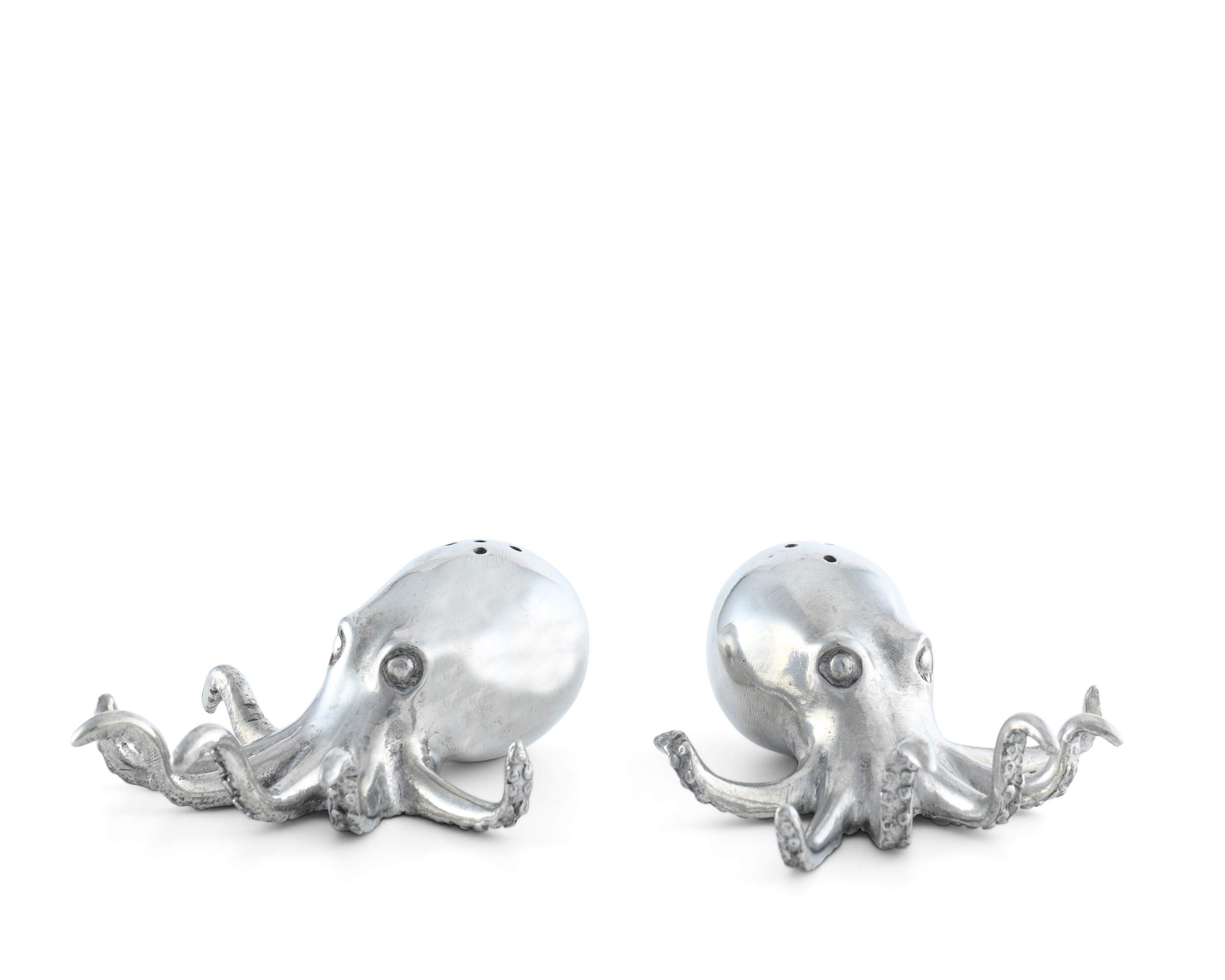 Vagabond House Pewter Octopus Salt and Pepper Shaker Set 3 inch Long x 1.5 inch Tall