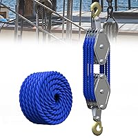 Block and Tackle 4400 LB Breaking Strength Heavy Duty Pulley, 65 Ft 3/8