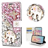 STENES Bling Wallet Phone Case Compatible with Samsung Galaxy A11 - Stylish - 3D Handmade Crystal Elephant Butterfly Flower Magnetic Magnetic Wallet Stand Leather Cover Case - Pink