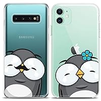Matching Couple Cases Compatible for Samsung S23 S22 Ultra S21 FE S20 Note 20 S10e A50 A11 A14 Kawaii Penguins Coon Kids Silicone Pair Cover Clear Girlfriend Love Cute Mate ed