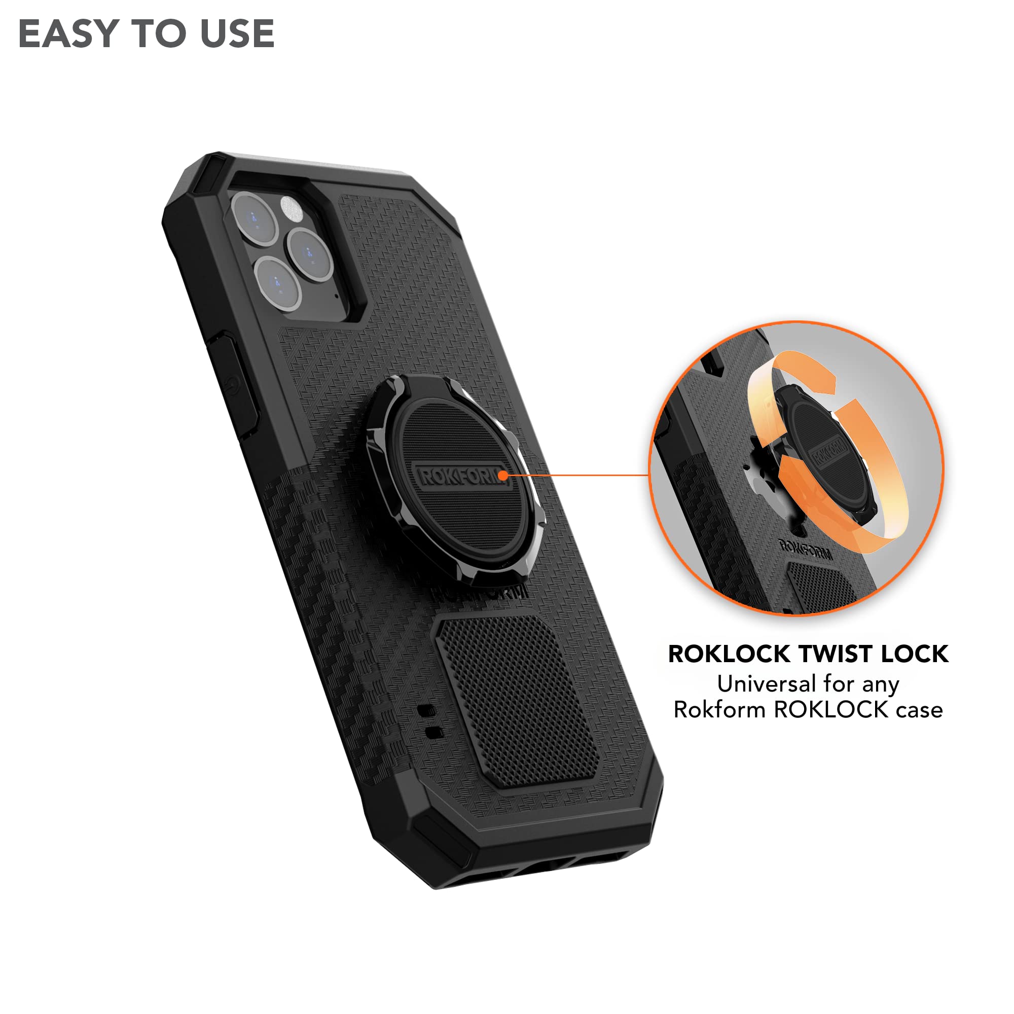 Rokform - iPhone 15 Pro Rugged Case + Twist Lock Sport Ring Stand & Grip (RokLock Series)