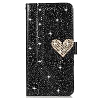 Wallet Case Compatible with iPhone Xs Max, Bling Glitter Diamond Love Buckle PU Leather Phone Case with Card Holder Flip Cover (Black)