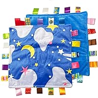 1 PC Soft Baby Tag Blanket,10.4x10.4INCH Cute Taggy Security Blanket, Colorful Label Blanket Gift for Baby(Sky)