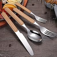 Silverware Set for 18 with Faux Wooden Handle 90-Piece Modern Stainless Steel Flatware Cutlery Set Includes Knife Fork Spoon, Eating Utensil for Home Kitchen Restaurant Mirror Polished
