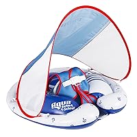 SwimSchool Freestyle Swimmer Baby Pool Float with Multi-Position, Adjustable Safety Seat, Free Swimming, Dual Air Chambers Safe, Red-White-Blue Nautical
