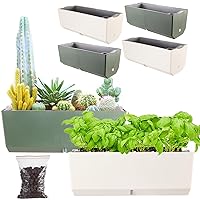 4 Pack-15x6x5.5“ Self Watering Planters Rectangular,Window Sill Planters Indoor Planter,Self Watering Pots for Indoor Plants with Water-Level Indicator fits for Basil,cat Grass,Herbs
