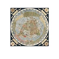 Flat Earth World Map 1587 Monte Urbano Poster Art Globe Canvas Wall Art Living Room Poster Bedroom P Canvas Wall Art Prints for Wall Decor Room Decor Bedroom Decor Gifts 16x16inch(40x40cm) Unframe-s