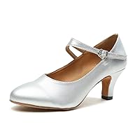 Minishion GL245 Women's Mary Jane Style Leather Low Heel Latin Social Prom Dance Pumps