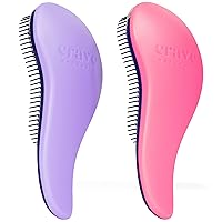 Crave Naturals Glide Thru Detangling Hair Brushes for Adults & Kids Hair - Detangler Hairbrush for Natural, Curly, Straight, Wet or Dry Hair - Hair Brushes for Women - 2 Pack - Pink & Purple