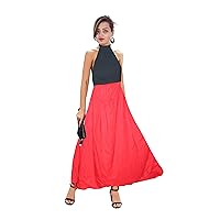 Indian Women's Long Dress Wedding Wear Helter Neck Tunic Ethnic Maxi Dress Black & Red Plus Size
