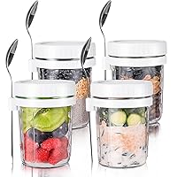 Overnight Oats Jars with Spoon and Lid (15 oz4Pack), Airtight Oatmeal Container with Measurement Marks, Mason Jars with Lid for Cereal On The Go Container (4 white)