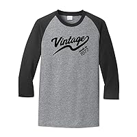 Vintage Made in 1977 Great Adult Raglan 3/4 Sleeve Short Sleeve T-Shirt-Large Heather Gray/Black
