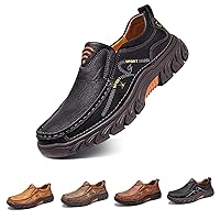 Mens Slip on Loafer Leather Casual Oxford Shoes Hand Stitching Comfort Anti Slip Moccasins Walking Shoes, Business Work Office Dress Shoes Outdoor Summer Driving Boat Round Toe Penny Shoe Wide Fit