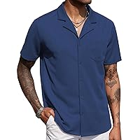 COOFANDY Men's Wrinkle Free Untucked Cuban Shirt Business Casual Button Down Shirts Short Sleeve Shirt