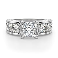 Riya Gems 10 CT Princess Diamond Moissanite Engagement Ring Wedding Ring Eternity Band Vintage Solitaire Halo Hidden Prong Setting Silver Jewelry Anniversary Promise Ring Gift
