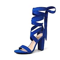 DREAM PAIRS Women's High Heels Lace Up Chunky Block Heels Strappy Sexy Open Toe Heels Pumps Sandals