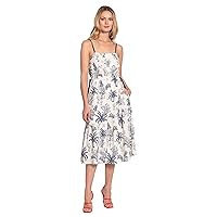 Donna Morgan Women's Floral Printed Spaghetti Strap Dress with Tiered Skirt and Tie Detail at Waist