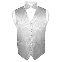 Men's Paisley Design Dress Vest & Bow Tie SILVER Grey Color BOWTie Set