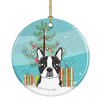 Caroline's Treasures Christmas Tree and Boston Terrier Ceramic Ornament Christmas Tree Hanging Decorations for Home Christmas Holiday, Party, Gift, 3 in, Multicolor
