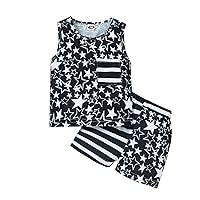 Sweater Kids Girls Toddler Boys Girls Independence Day 4 of July Sleeveless Star Striped Vest Tops (Black, 12-18 Months)