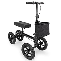 Heavy Duty All Terrain Knee Walker with Puncture-Free Offroad Tires, Premium Padded Knee Cushion and Folding Handlebars