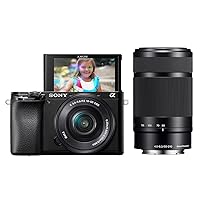 Sony Alpha A6100 Mirrorless Camera with 16-50mm and 55-210mm Zoom Lenses, ILCE6100Y/B, Black (Renewed)