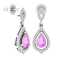 Dazzlingrock Collection 6x4mm Each Pear Gemstone & Round White Diamond Teardrop Dangle Earring for Women in 925 Sterling Silver