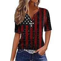 Plus Size V Neck Short Sleeve Independence Day Tshirts for Womens 4th of July Outfits Flag Day T-Shirts