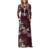 GRECERELLE Women's Long Sleeve Loose Plain Maxi Dresses Casual Long Dresses with Pockets