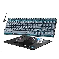 Mechanical Gaming Keyboard and Mouse, 98 Keys LED Backlit Keyboard with Gray Floating Keycap Blue Switch, Ergonomic RGB Gaming Mouse with Mouse Pad Combo, Anti-Ghost Wired Keyboard for PC Laptop Gamer