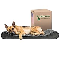 Furhaven Orthopedic Dog Bed for Large Dogs w/ Removable Washable Cover, For Dogs Up to 75 lbs - Minky Plush & Velvet Luxe Lounger Contour Mattress - Gray, Jumbo/XL