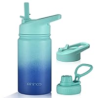 Insulated Kids Water Bottle, 12 oz Stainless Steel Water Bottle Kids with Straw Lid and Chug Lid for Girls, Boys (Sky/Blue)