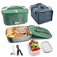 Electric Lunch Box Food Heater, 80W Heated Lunch Boxes for Adults with Built-in Seal Lid, 12V 24V 110V Food Heater Lunch Box for Car/Truck/Office, Removable Stainless Steel Container 1.5L