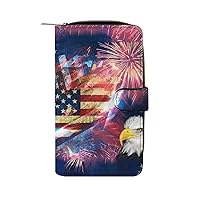 Bald Eagle with USA Flag Fashion Long Wallet for Men Women Coin Pouch Credit Card Holder Purses & ID Window