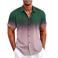 Mens Striped Dress Shirts Big and Tall Summer Casual Short Sleeve Button Down Spread Collar Gradient Beach Shirts