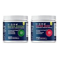 BIOHM Super Reds and Greens Bundle, Superfood Powder with Probiotics and Digestive Enzymes, Packed with Antioxidants and Polyphenols, Allergen Free, Non-GMO, Vegan - 30 Servings Each